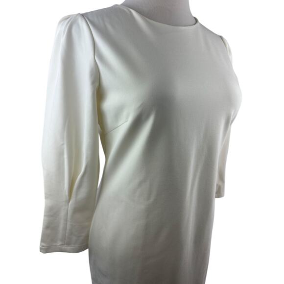 NWT J McLaughlin Sheath Dress Pleated Ponte 3/4 Sleeve Ivory Large Modest Mature - Picture 5 of 12